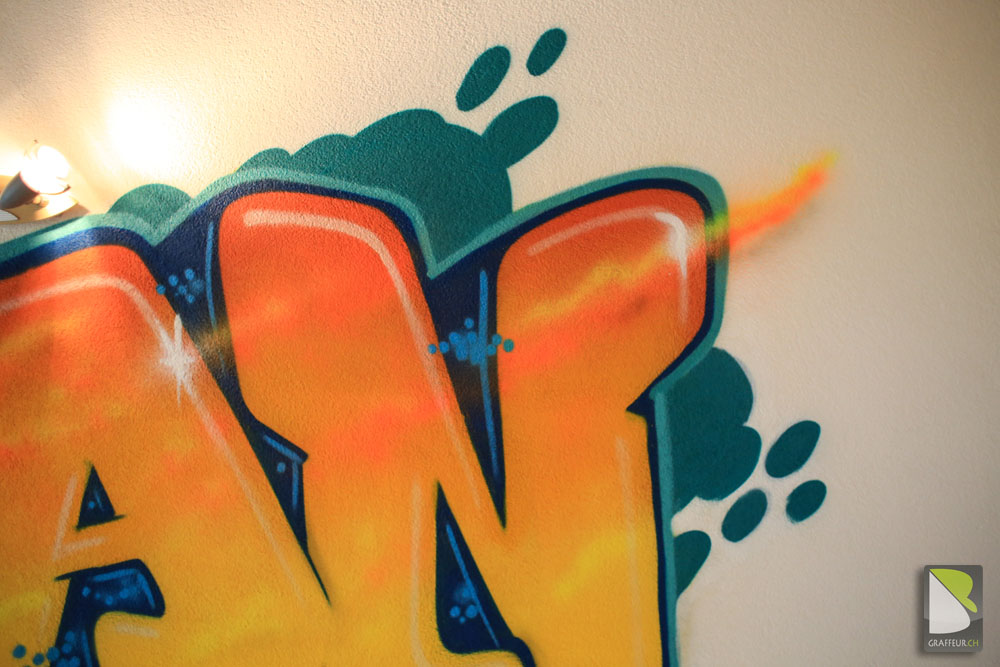 Chambre Graffiti detail prenom fluo