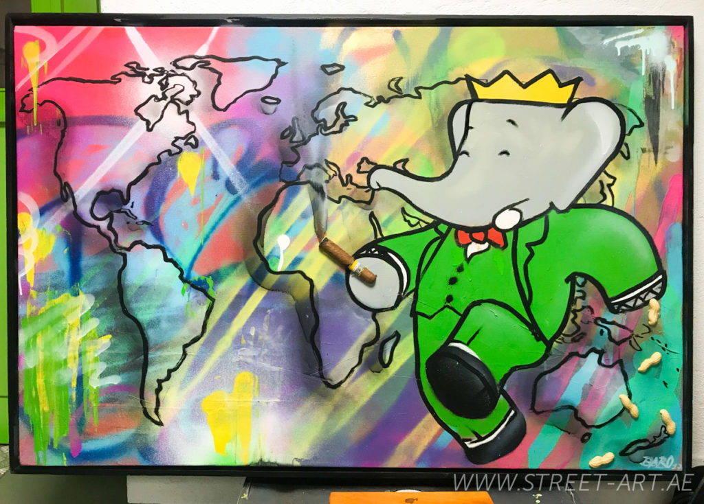 Canvas-Street-art-Artist-Suisse-Babar-world-king-cohiba-Graffiti
