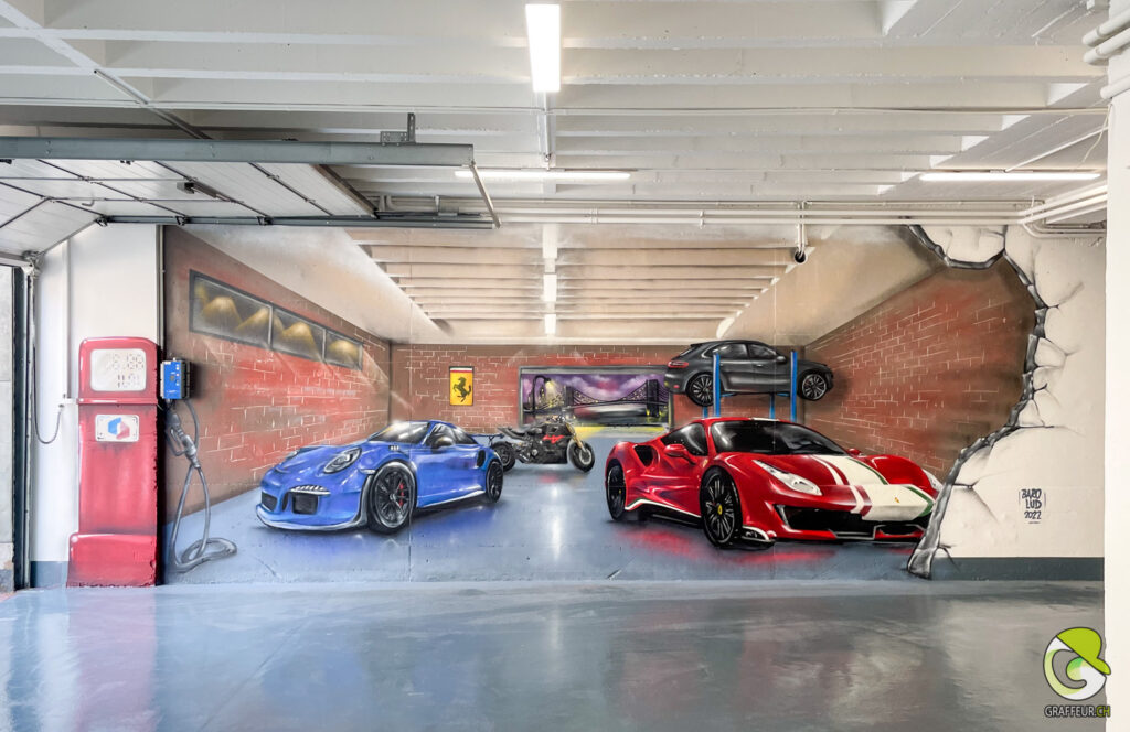 Garage-Porsche-Ferrari-Graffiti-Ducati-Hangar-Ancien-Trompe-loeil-Lausanne-Suisse-2