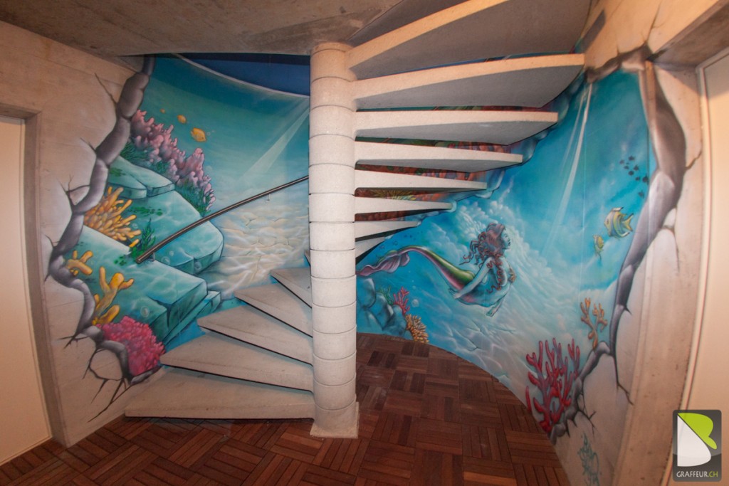 Graffiti-Escalier-decor-trompe-loeil-sous-marin-Montreux