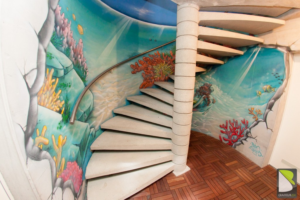 Graffiti-Escalier-decor-trompe-loeil-sous-marin-Montreux-Suisse-Graff
