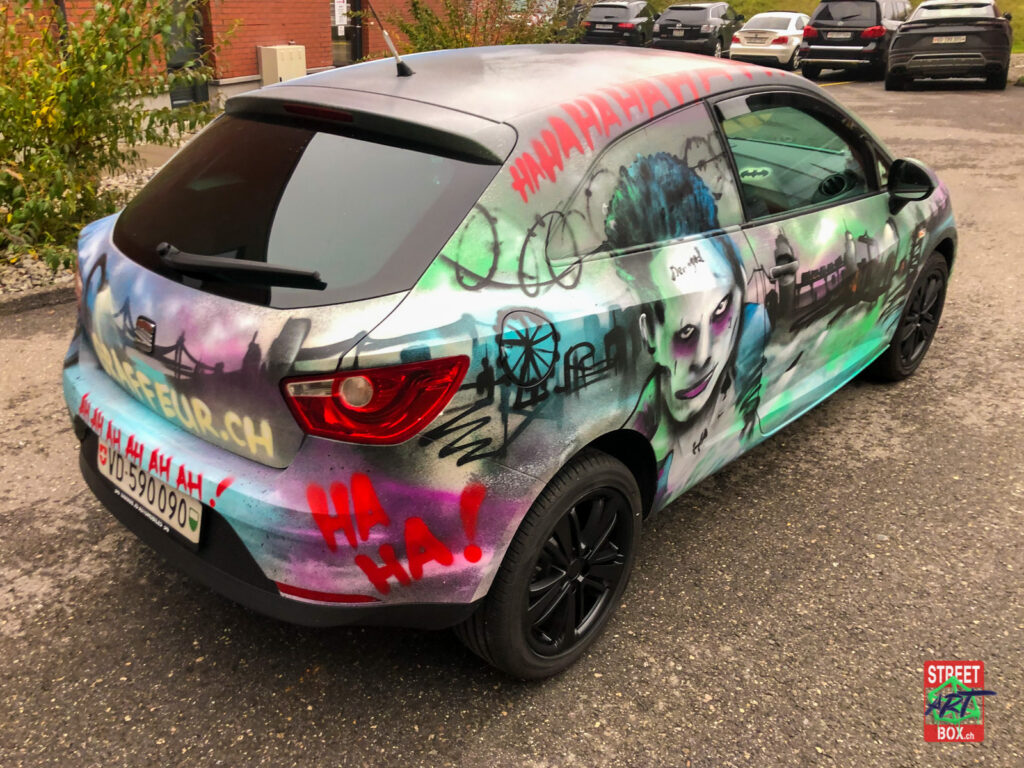 Graffiti-art-on-car-Joker-Harley-Quin-Seat-ibiza-suisse-2