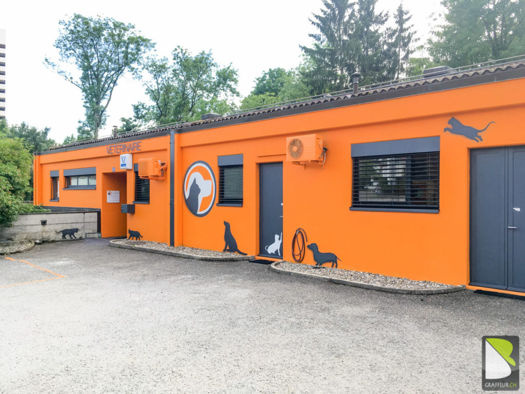 Veterinaire-Lausanne-Peinture-facade-batiment-complet-logo-peintre