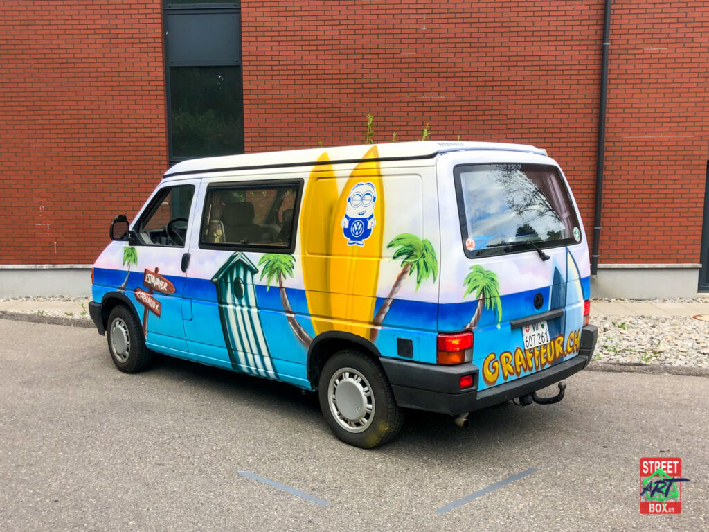 Vw-t4-Plage-Voiture-Graffiti-Street-art-car-Suisse-Graff-Tague-mignon